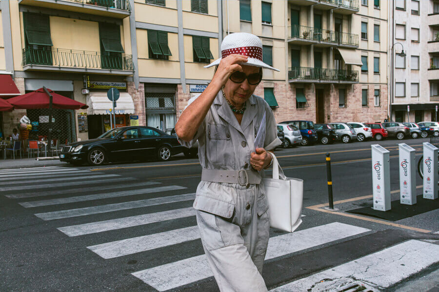 Portrait of a woman walking on the streets in Italy